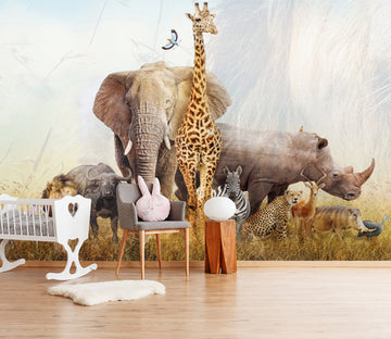 3D Elephant Giraffe Zebra WC550 Wall Murals