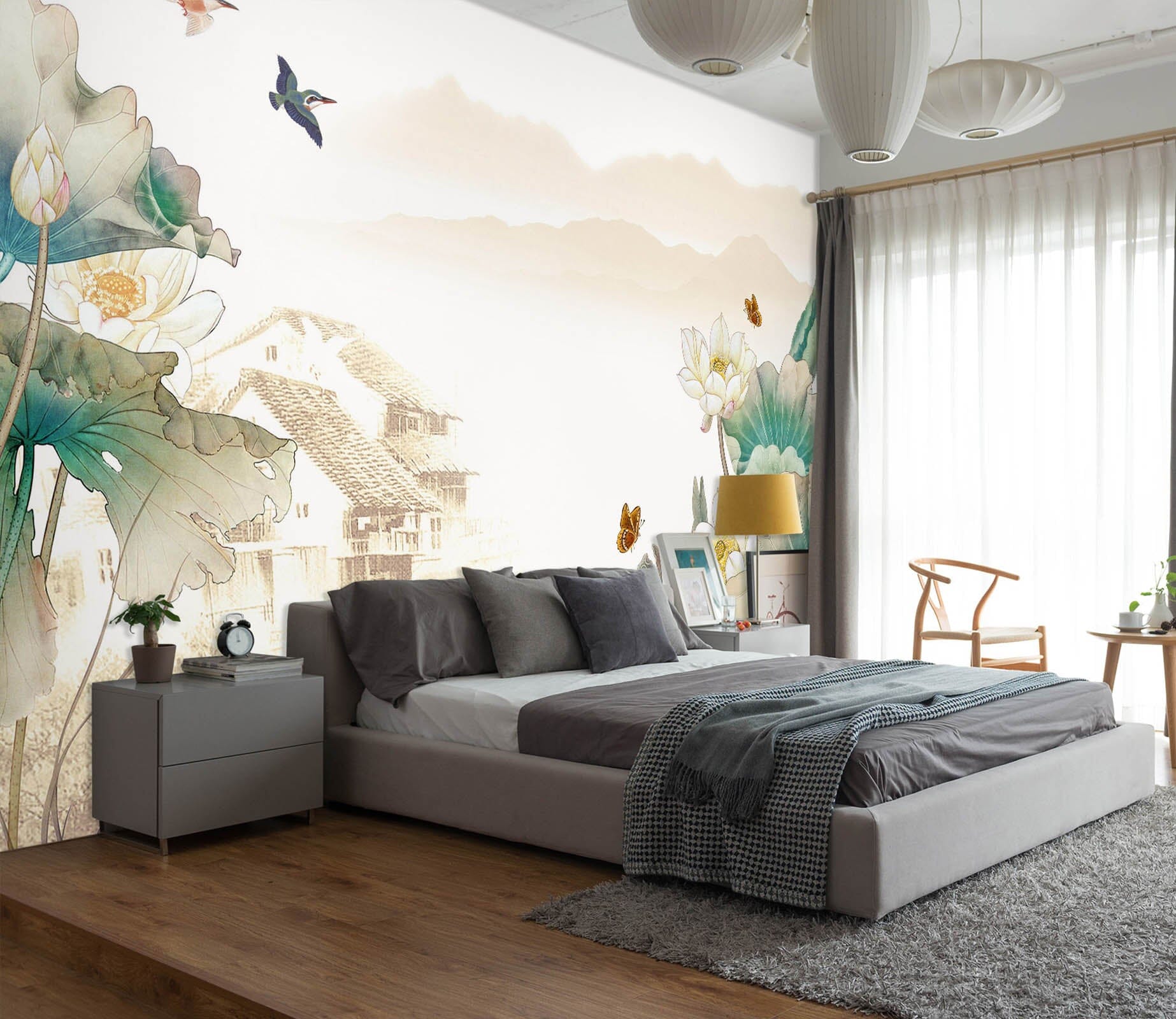 3D Lotus Leaf Bird 1476 Wall Murals Wallpaper AJ Wallpaper 2 
