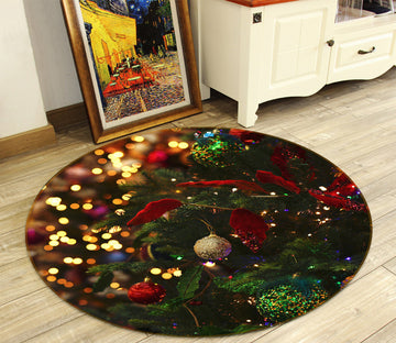 3D Tree Pendant 54080 Christmas Round Non Slip Rug Mat Xmas