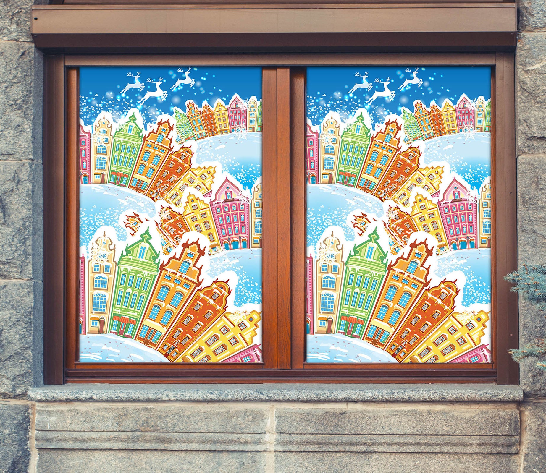3D Houses 43093 Christmas Window Film Print Sticker Cling Stained Glass Xmas