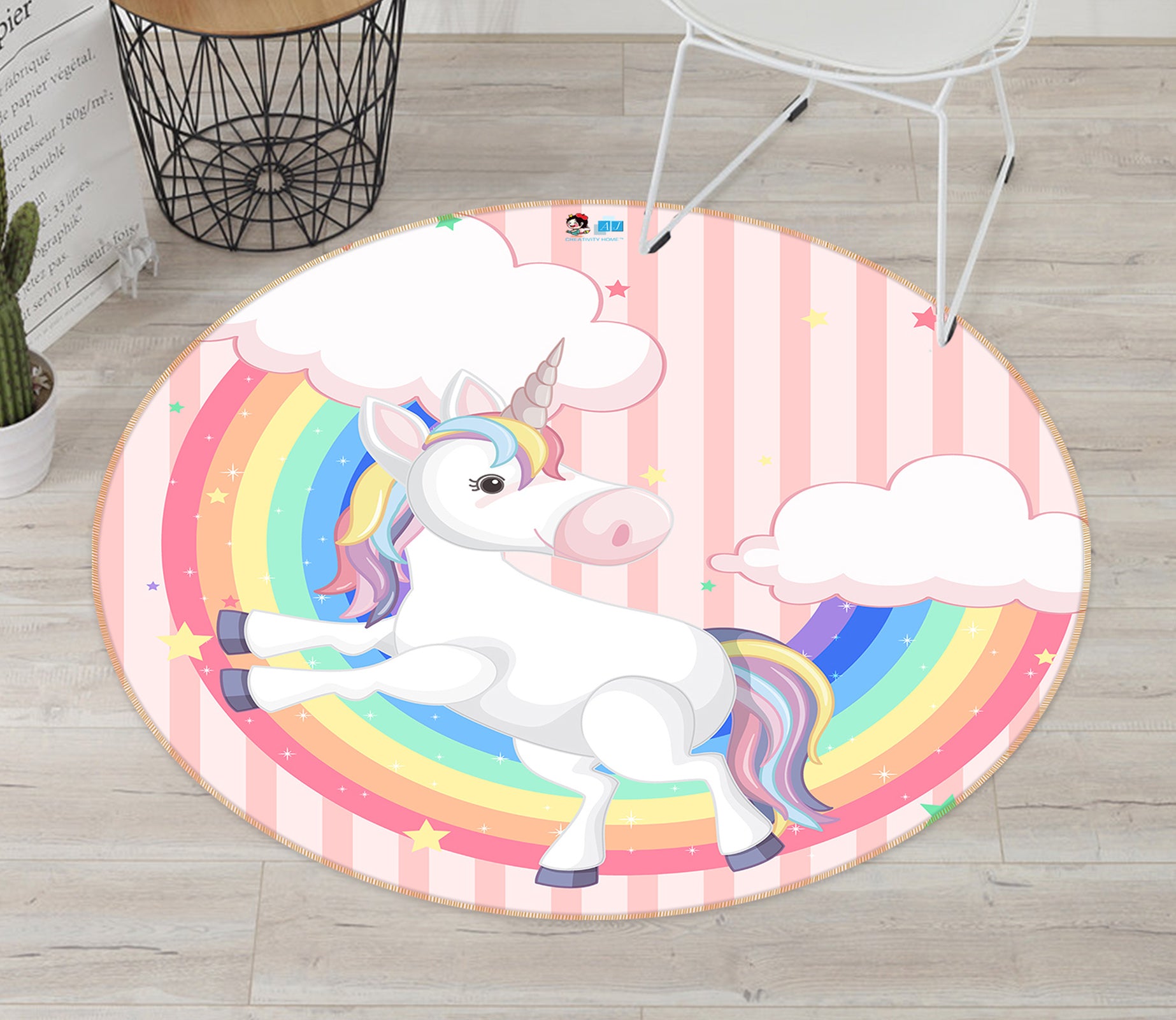 3D Rainbow Unicorn 81064 Round Non Slip Rug Mat