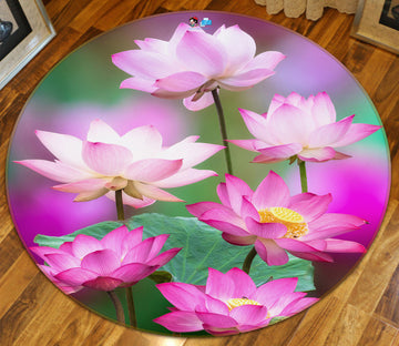 3D Pink Lotus 71138 Round Non Slip Rug Mat
