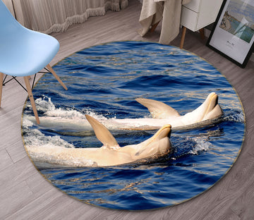 3D Dolphin Surge 38018 Animal Round Non Slip Rug Mat
