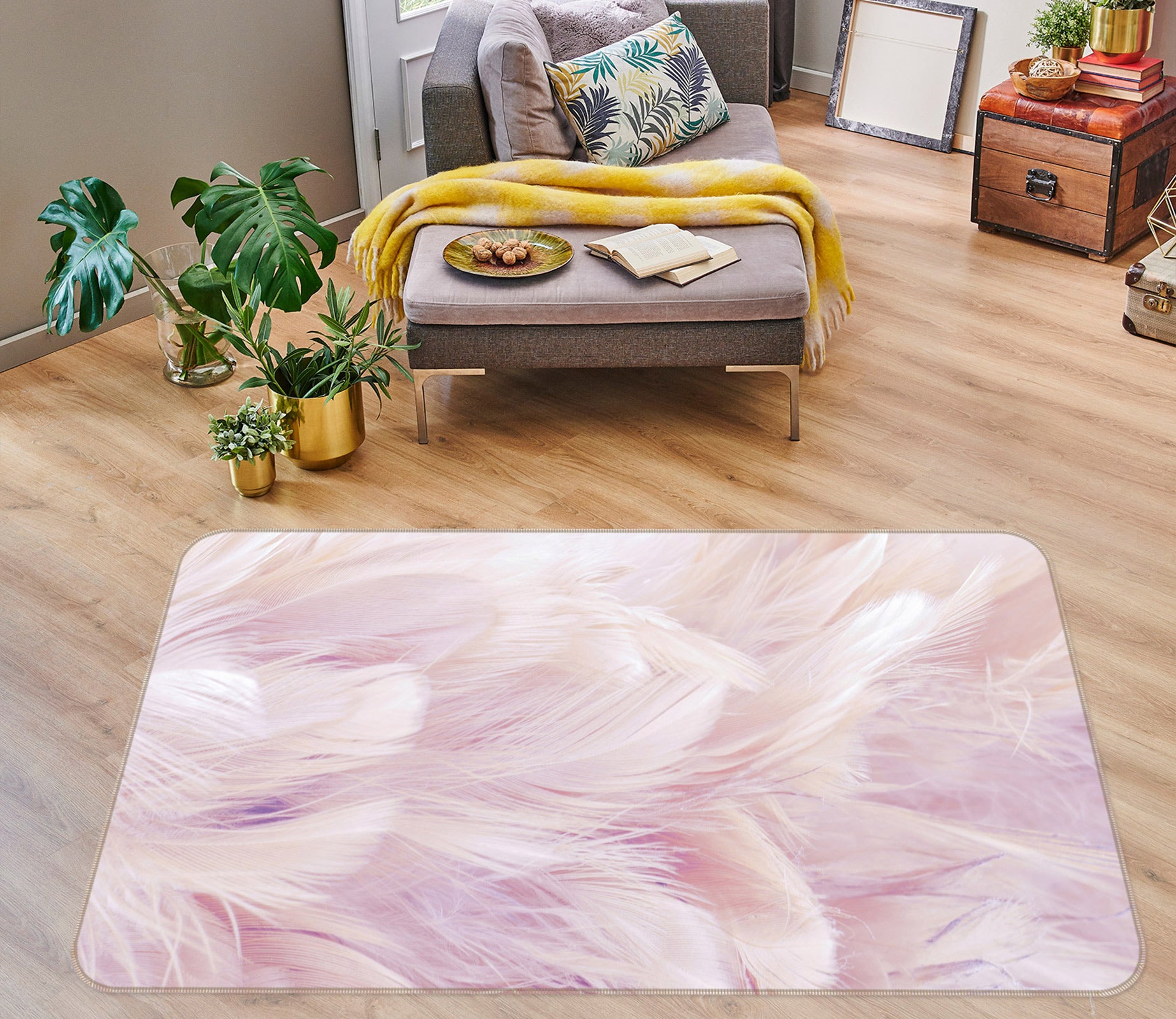 3D Pink Feather 30061 Non Slip Rug Mat