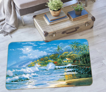 3D Seaside House Coconut Tree 75294 Non Slip Rug Mat