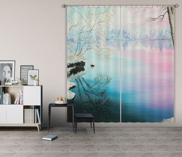 3D Snow Tree Ice Lake 1730 Marina Zotova Curtain Curtains Drapes
