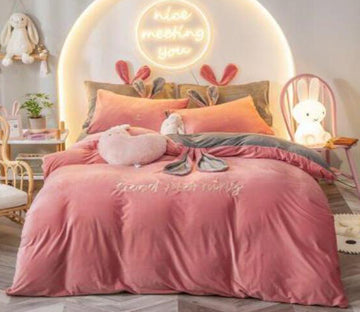 3D Pink Bunny 17048 Bed Pillowcases Quilt