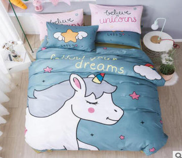 3D Cartoons Blue Unicorn 50092 Bed Pillowcases Quilt