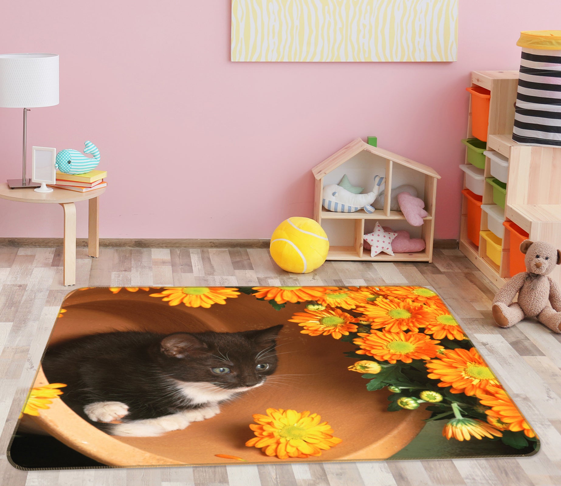 3D Chrysanthemum Kitten 108 Animal Non Slip Rug Mat