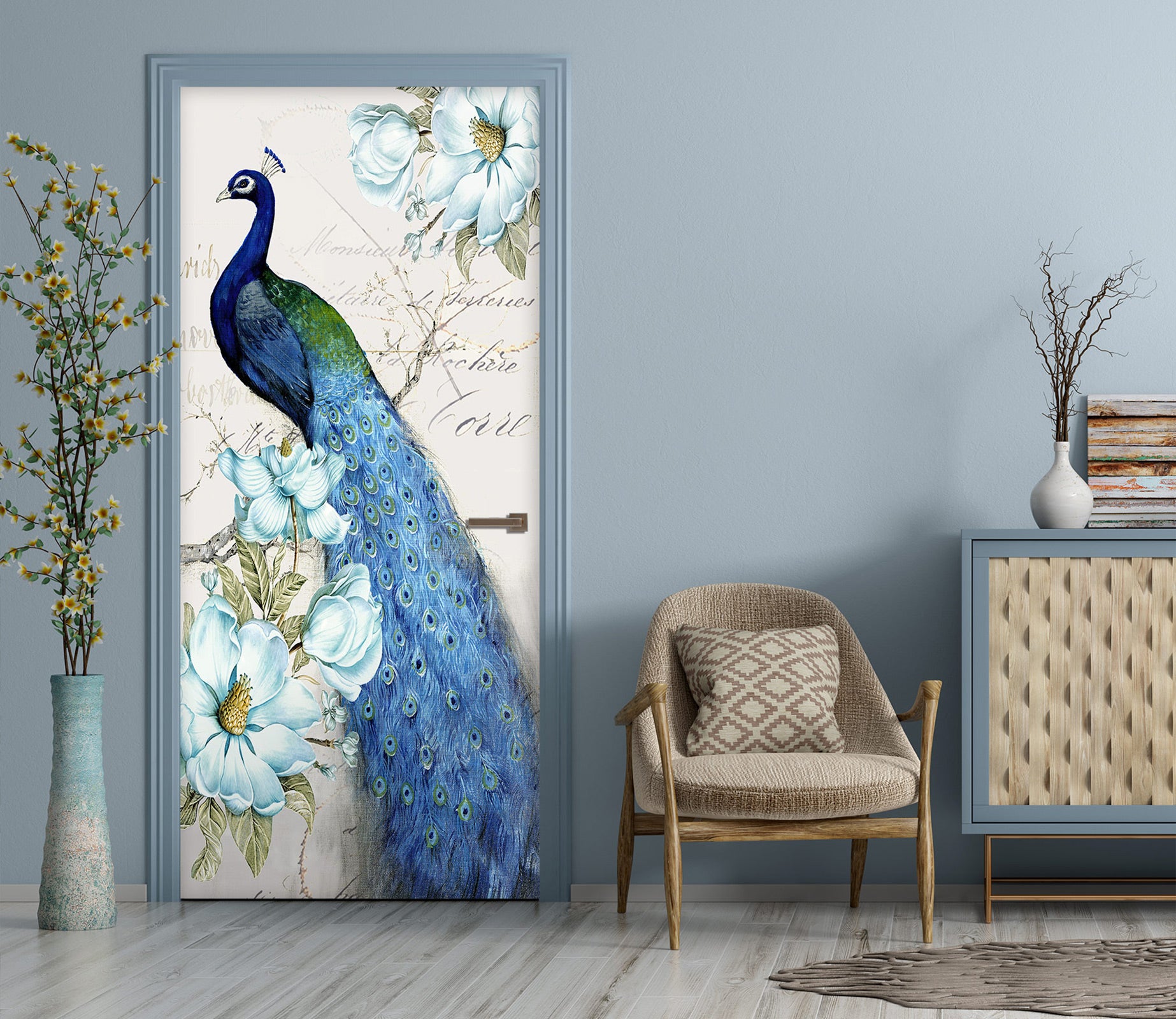 3D Blue Peacock 24194 Door Mural