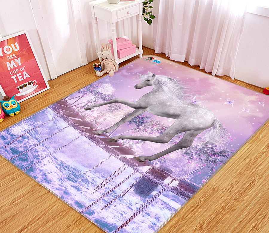 3D White Horse 66146 Non Slip Rug Mat