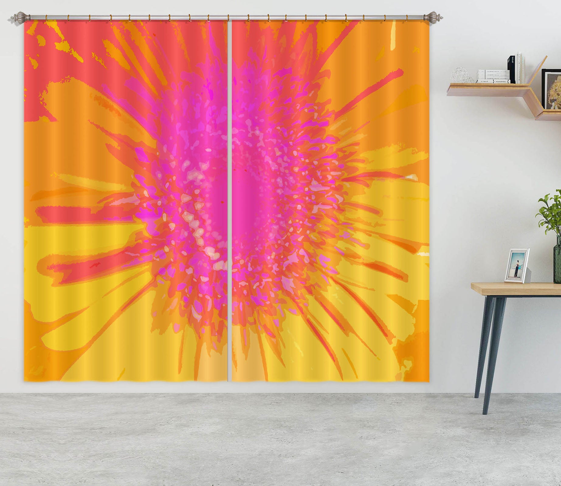 3D Pink Orange Flower 19192 Shandra Smith Curtain Curtains Drapes