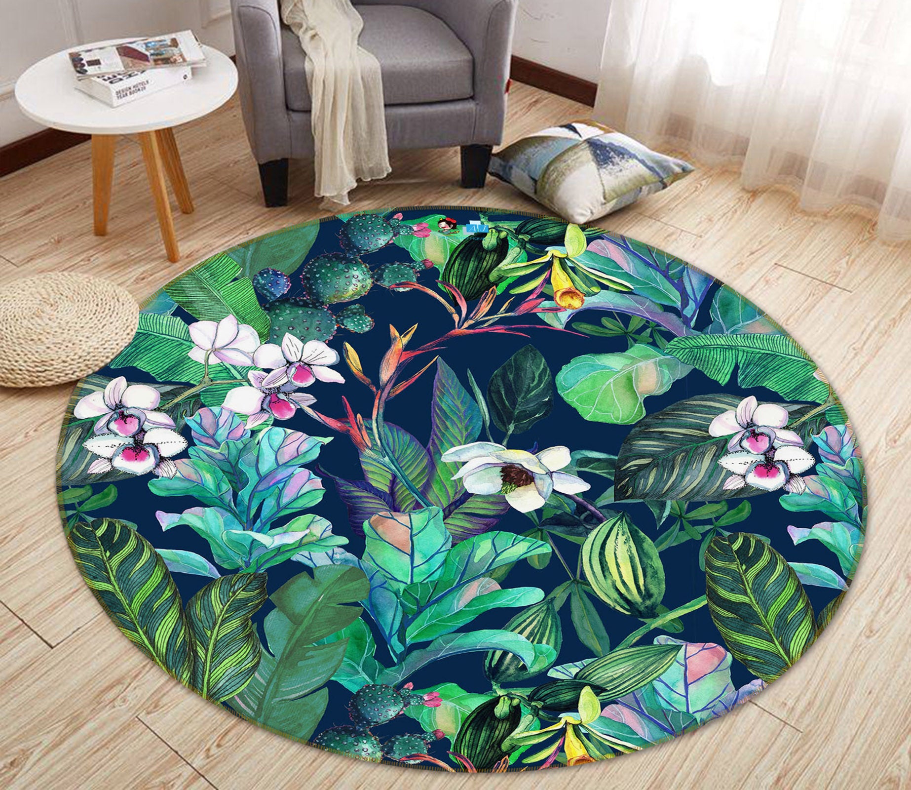 3D Flower Bush 71134 Round Non Slip Rug Mat