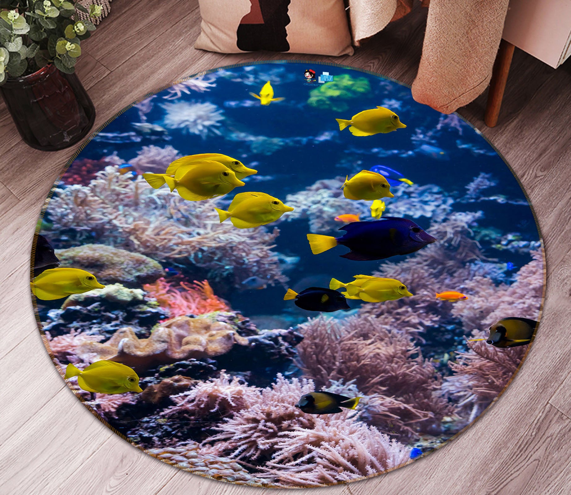 3D Sea Coral Fish 69134 Round Non Slip Rug Mat