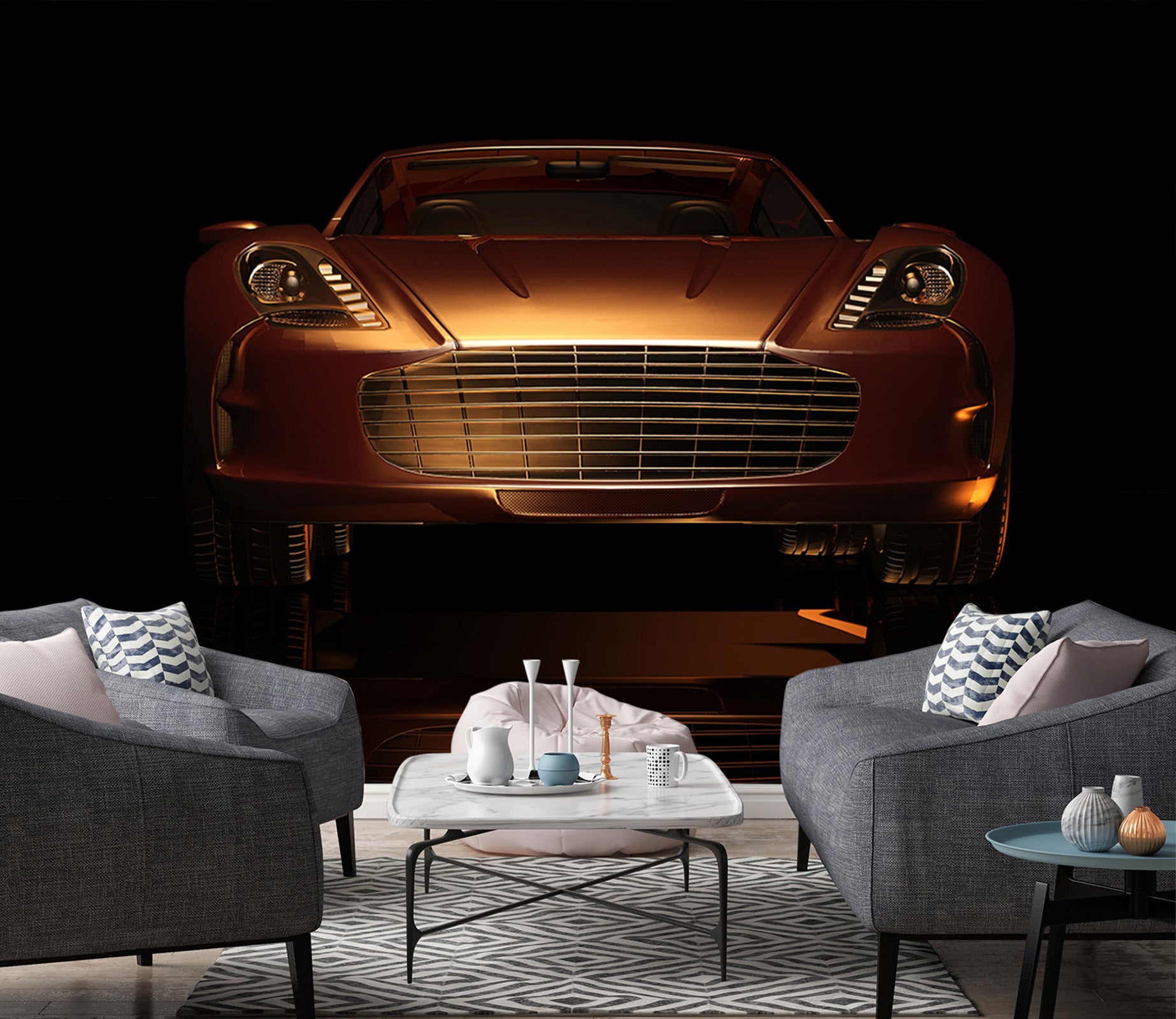 3D Golden Sports Car 192 Vehicle Wall Murals