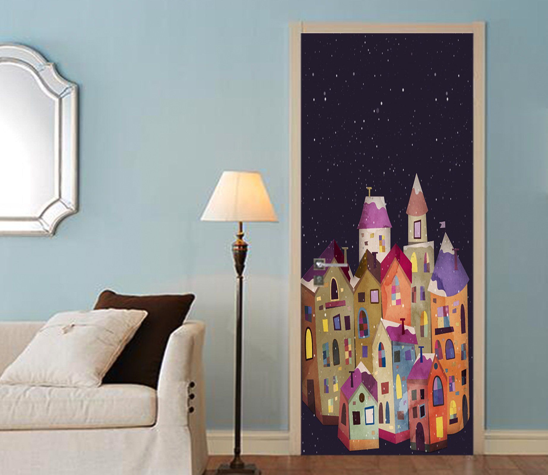 3D Christmas Xmas Town 3 Door Mural Wallpaper AJ Wallpaper 