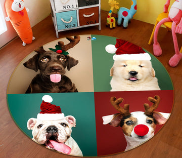 3D Dog 54110 Christmas Round Non Slip Rug Mat Xmas