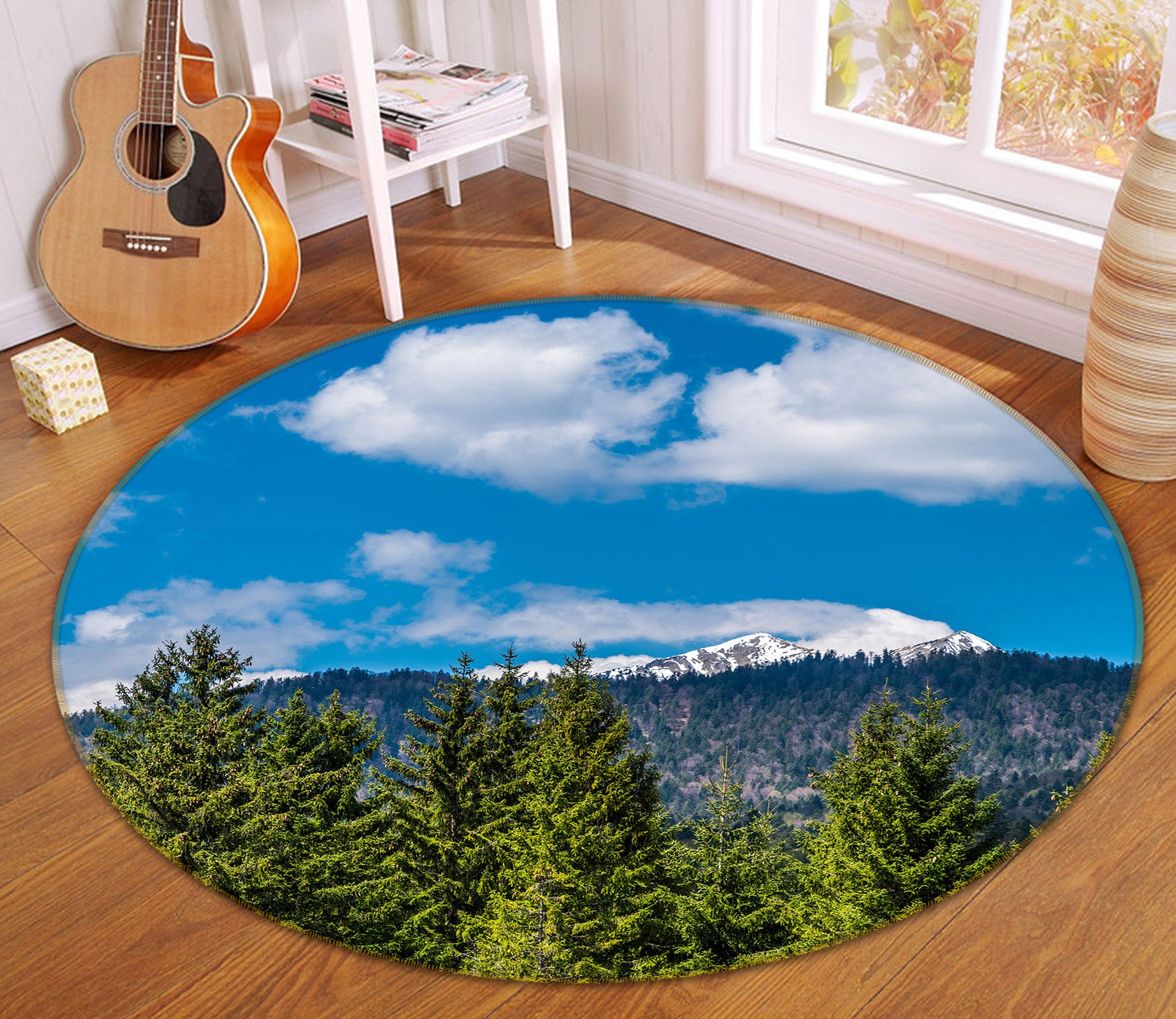 3D Sky Forest 71188 Round Non Slip Rug Mat