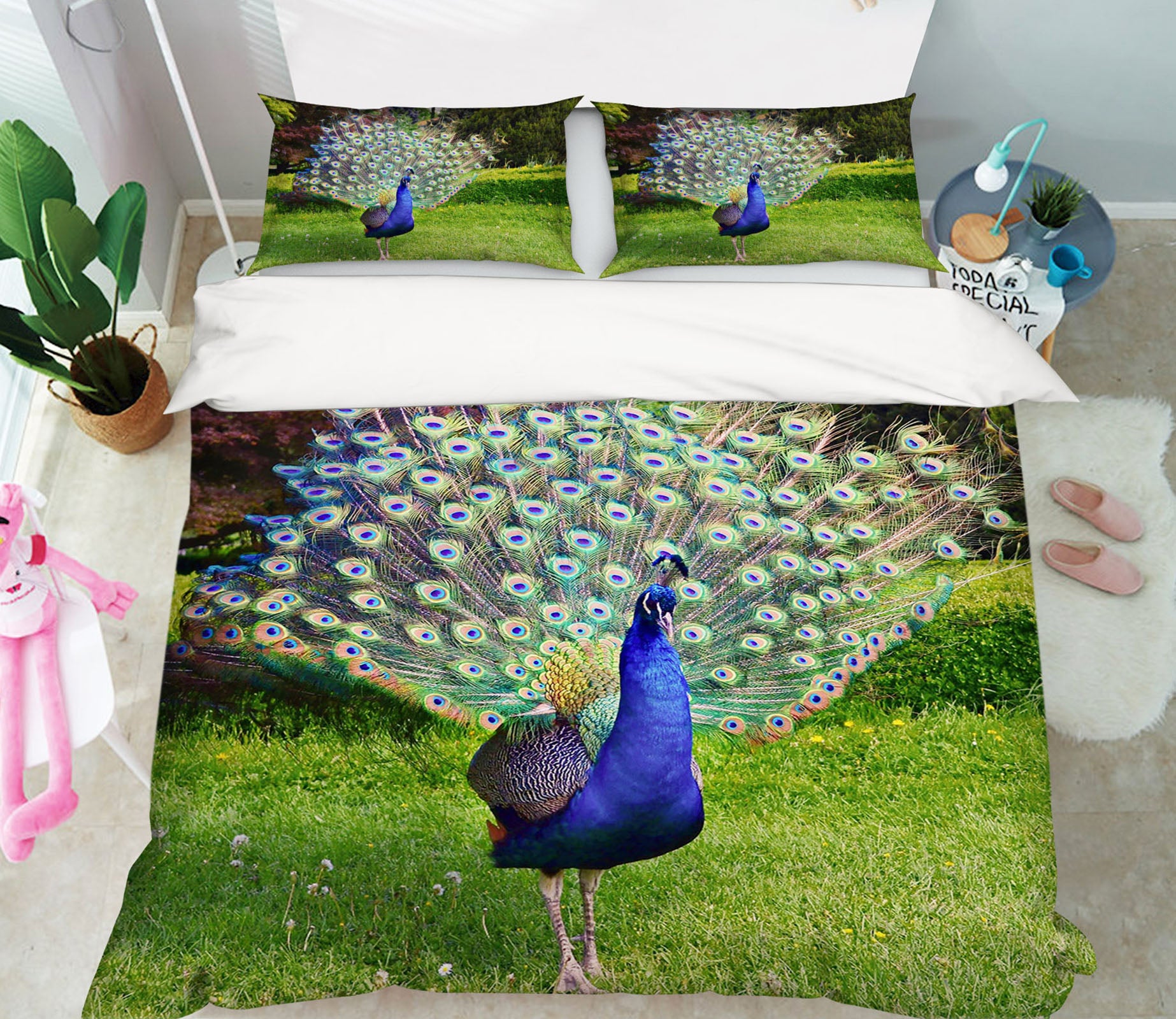 3D Lawn Peacock 097 Bed Pillowcases Quilt