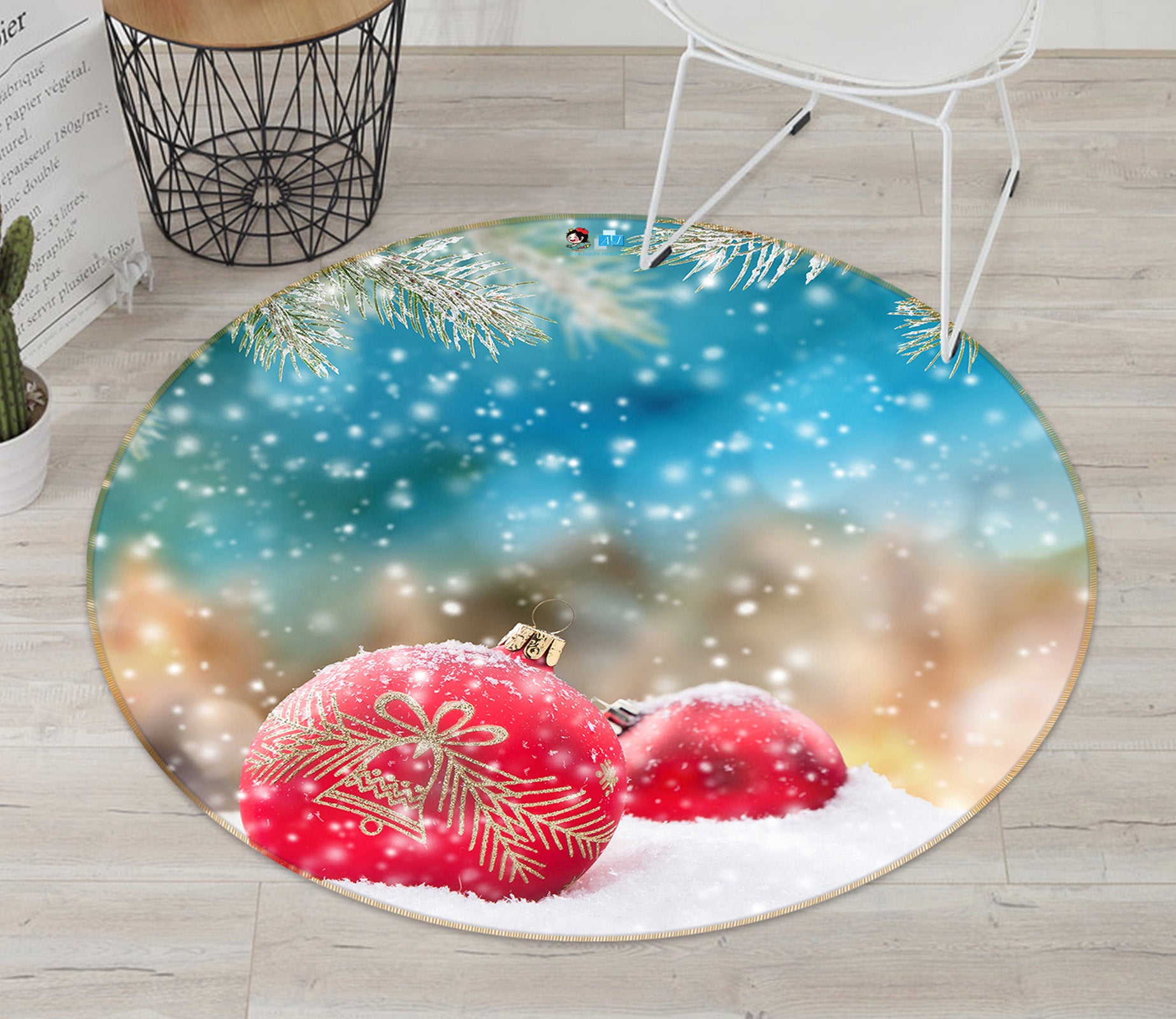 3D Red Ball 54142 Christmas Round Non Slip Rug Mat Xmas