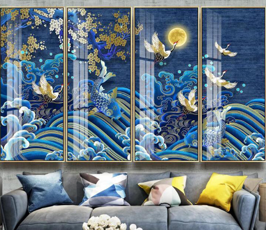3D Goldfish Crane WC2286 Wall Murals