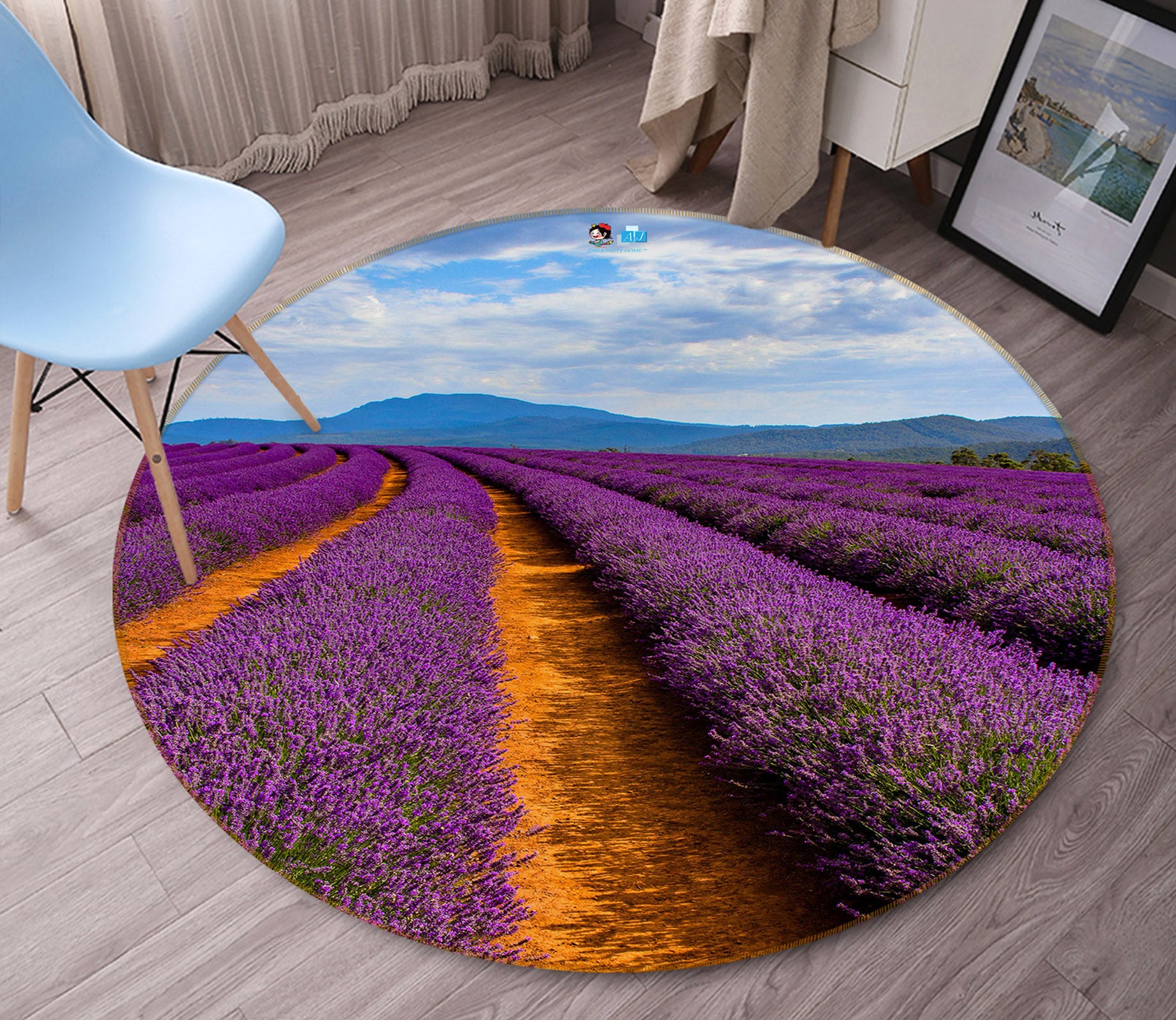 3D Lavender 71142 Round Non Slip Rug Mat