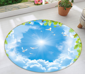 3D Blue Sky White Clouds 72277 Round Non Slip Rug Mat