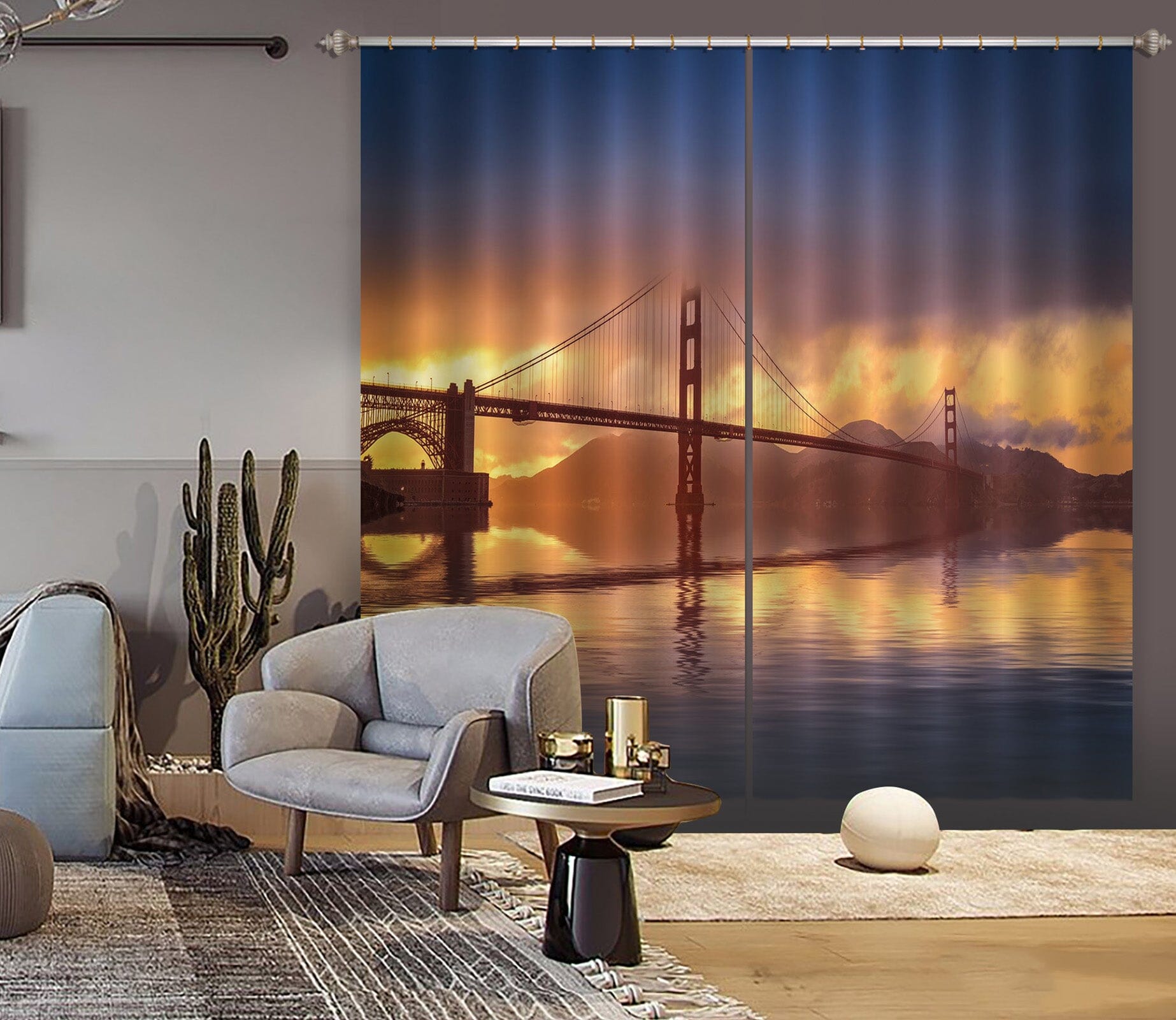 3D Dusk Bridge 171 Marco Carmassi Curtain Curtains Drapes Curtains AJ Creativity Home 