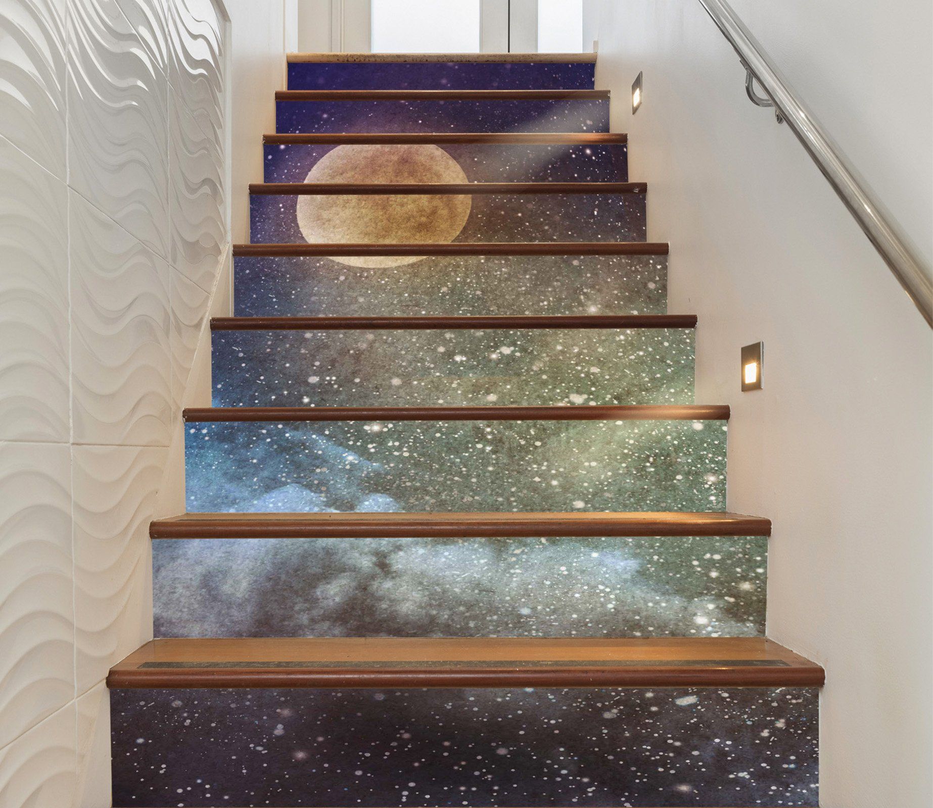 3D Night Sky 9435 Stair Risers Wallpaper AJ Wallpaper 
