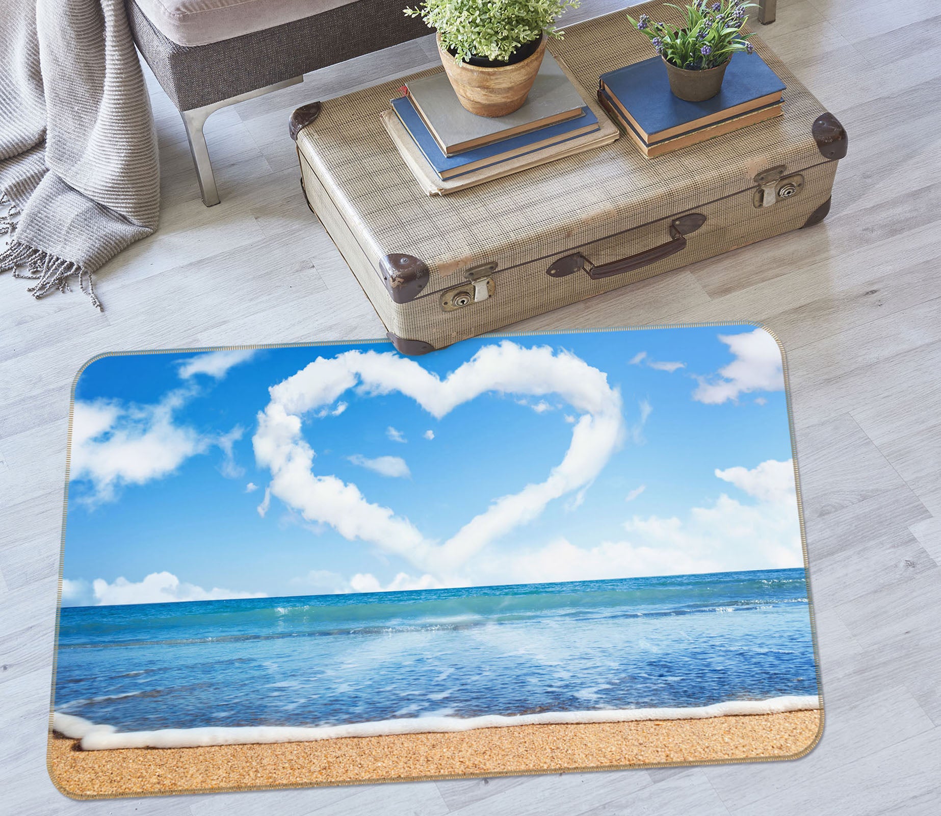 3D Seaside Heart Cloud 34122 Non Slip Rug Mat