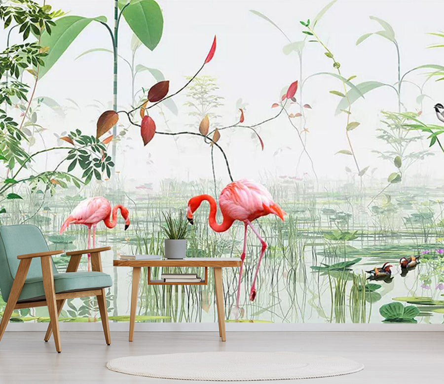 3D Flamingo Mandarin Duck WC728 Wall Murals