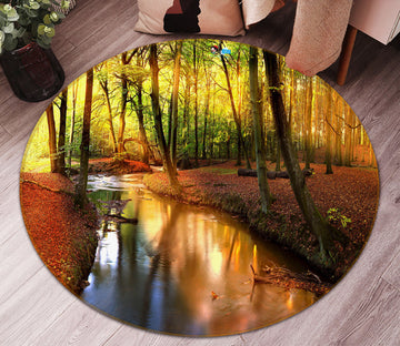 3D Autumn Scenery Forest 74074 Round Non Slip Rug Mat