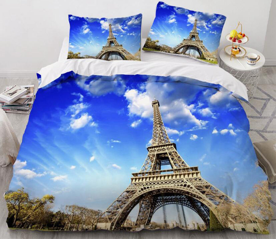 3D Sky Eiffel Tower 11128 Bed Pillowcases Quilt