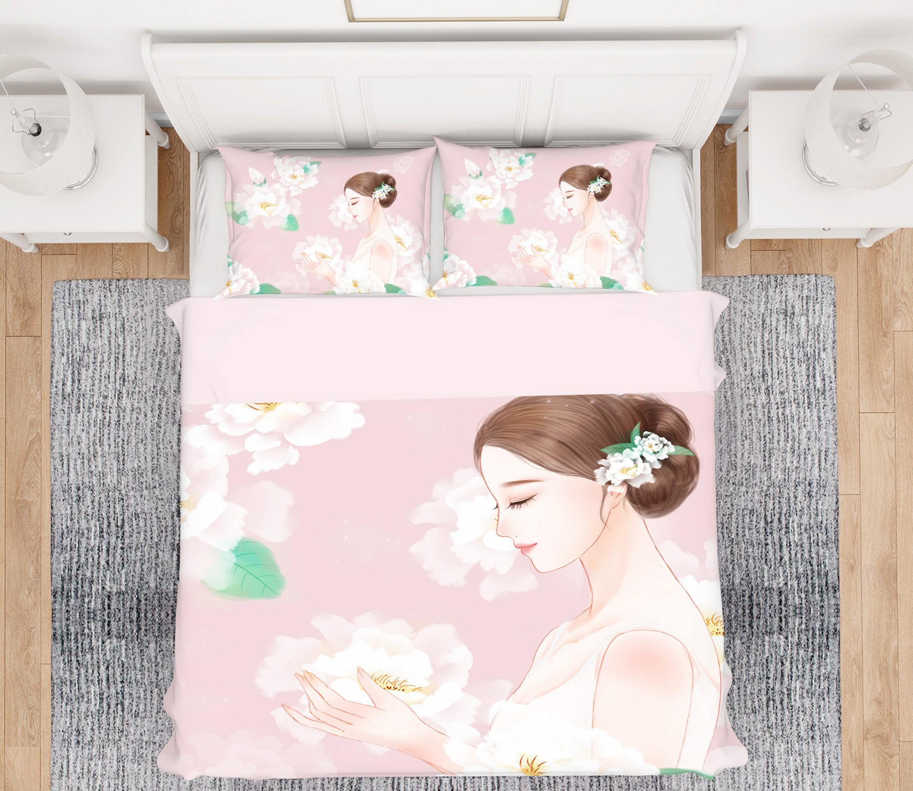 3D Female Pink Flowers 12003 Bed Pillowcases Quilt
