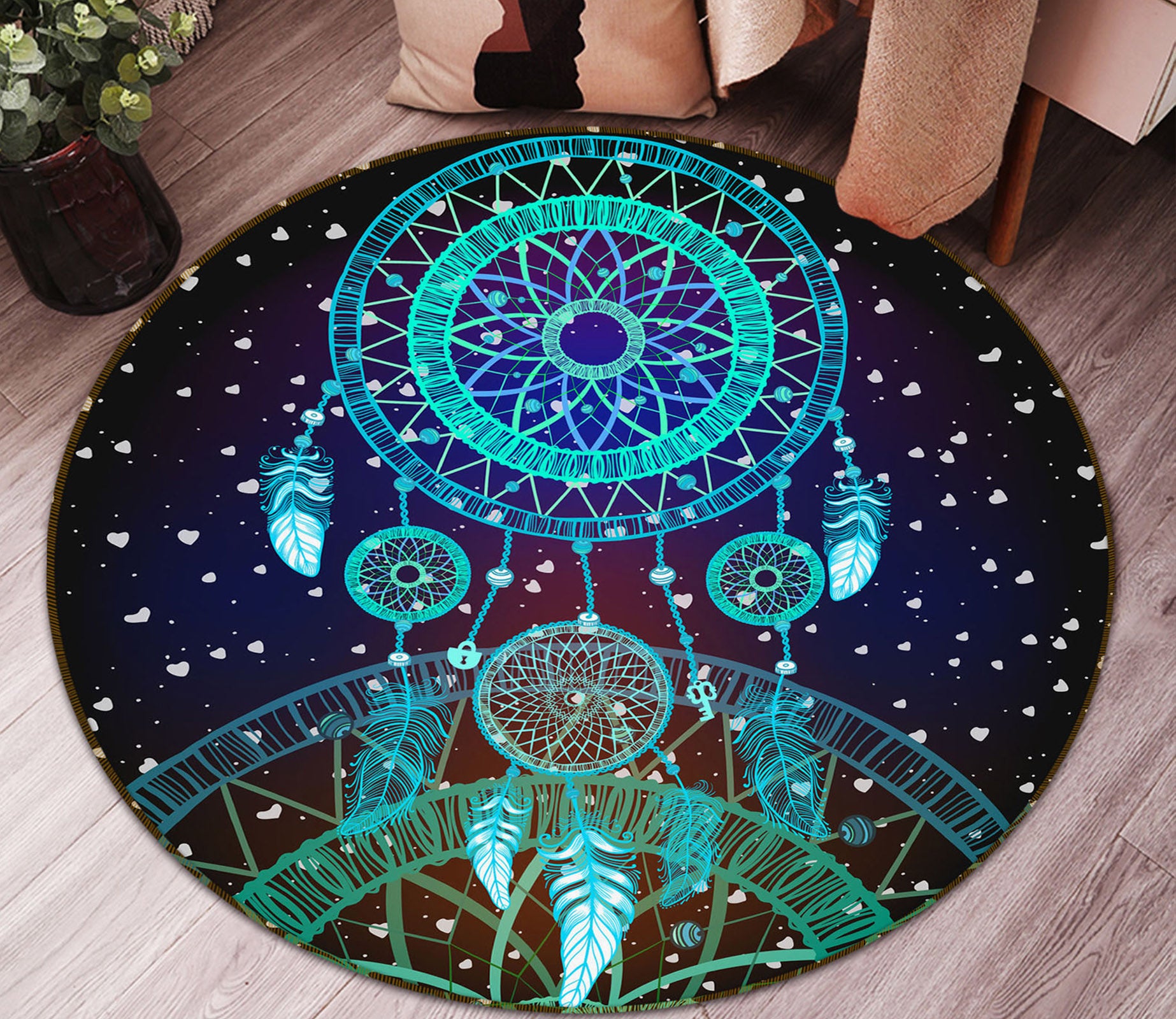 3D Blue Dream Catcher 29041 Round Non Slip Rug Mat