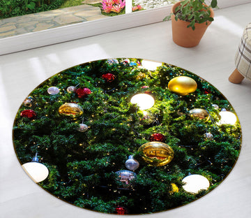 3D Tree Ball 54091 Christmas Round Non Slip Rug Mat Xmas
