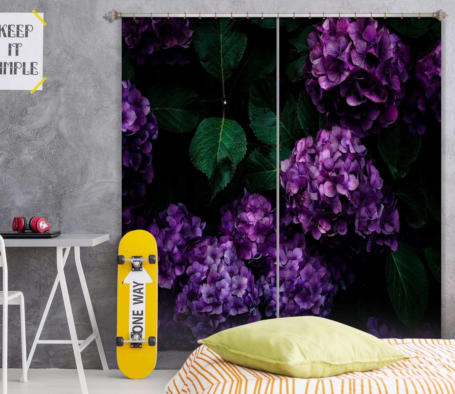 3D Purple Hydrangea 048 Noirblanc777 Curtain Curtains Drapes Curtains AJ Creativity Home 