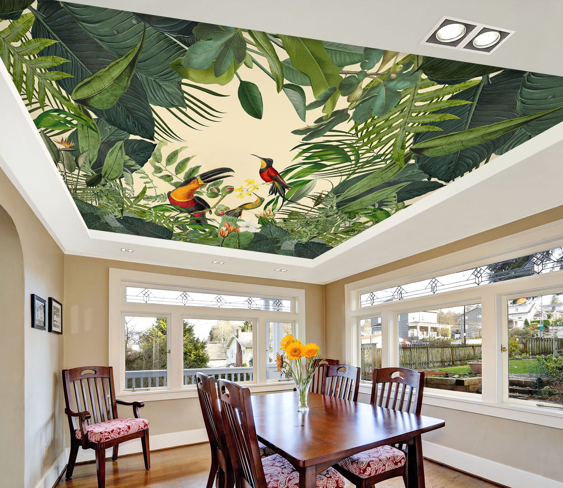 3D Green Leaf Bird 966 Andrea Haase Ceiling Wallpaper Murals