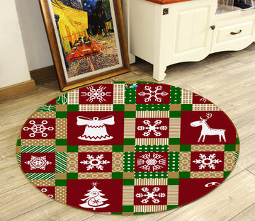 3D Snowflake Red Square 54092 Christmas Round Non Slip Rug Mat Xmas