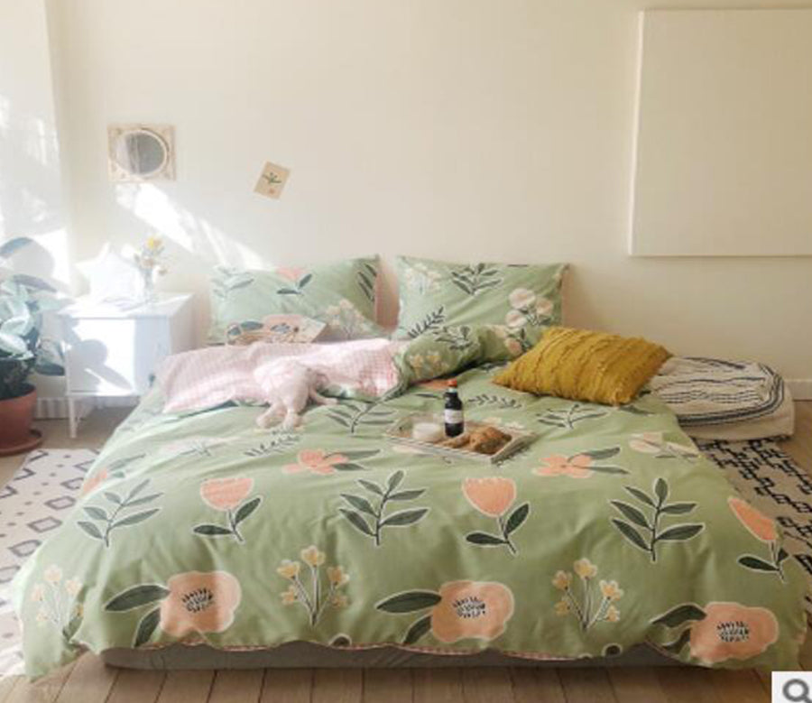 3D Green Background Flowers 30061 Bed Pillowcases Quilt