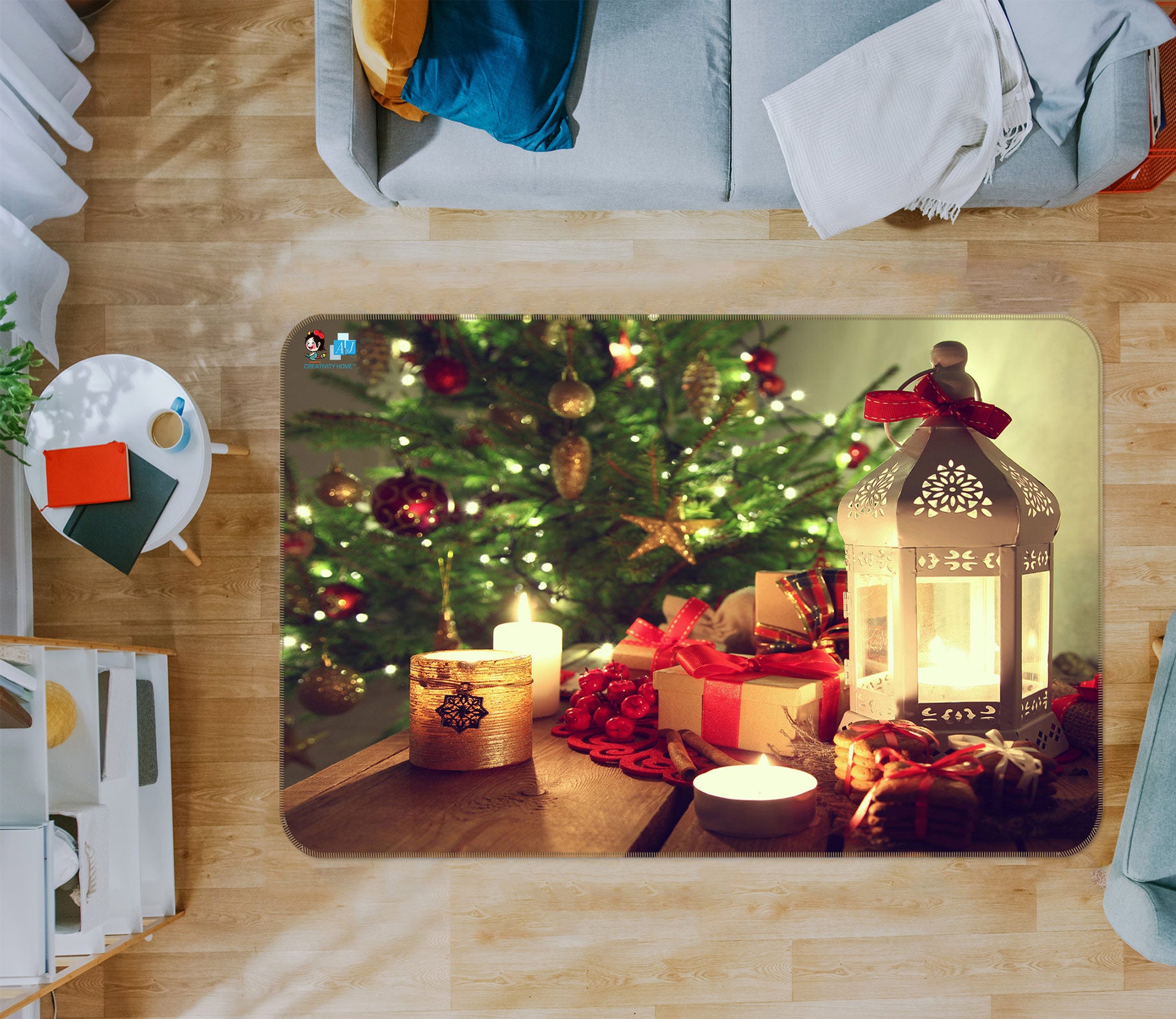 3D Candle Light Gift 54218 Christmas Non Slip Rug Mat Xmas