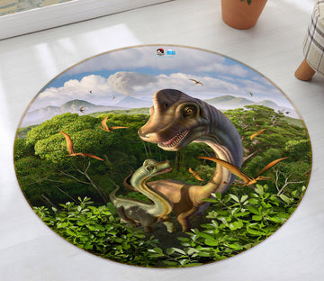 3D Jungle Dinosaur 83119 Jerry LoFaro Rug Round Non Slip Rug Mat