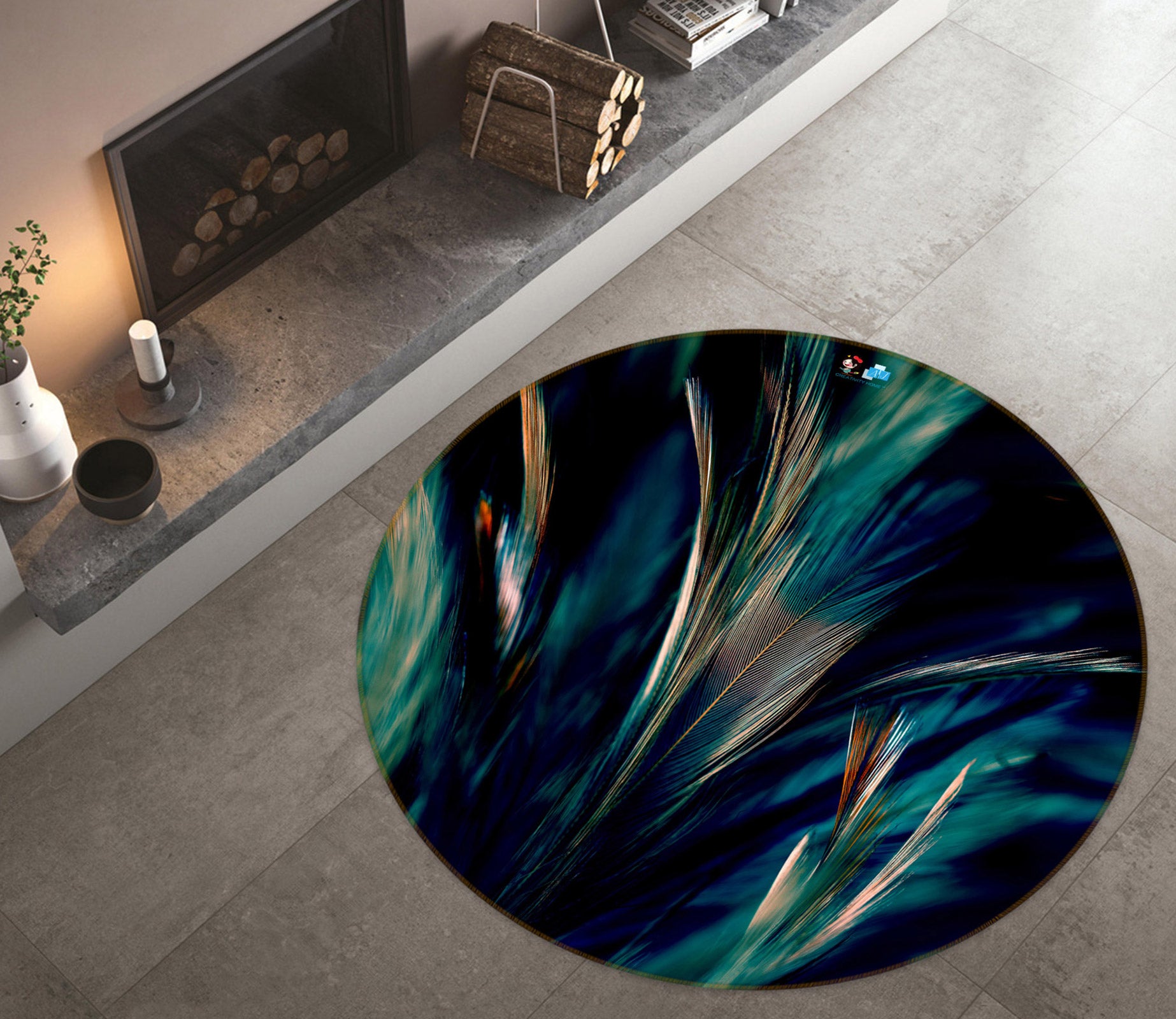 3D Feather Leaf 81210 Round Non Slip Rug Mat