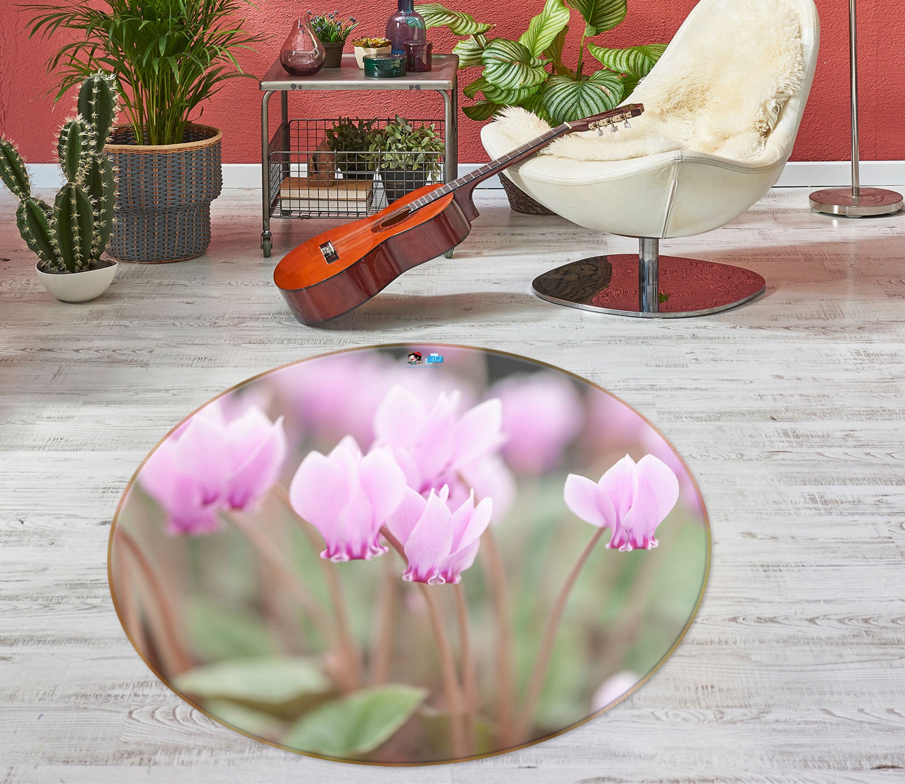 3D Purple Flower 7518 Assaf Frank Rug Round Non Slip Rug Mat