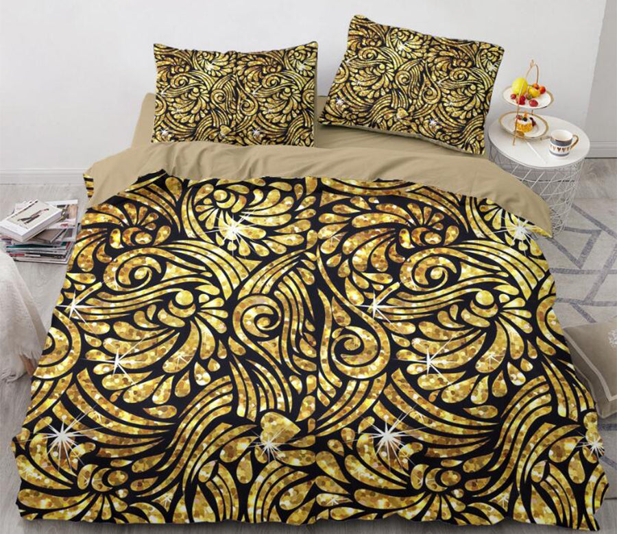 3D Golden Pattern Star Point 11138 Bed Pillowcases Quilt