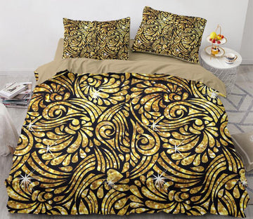 3D Golden Pattern Star Point 11138 Bed Pillowcases Quilt