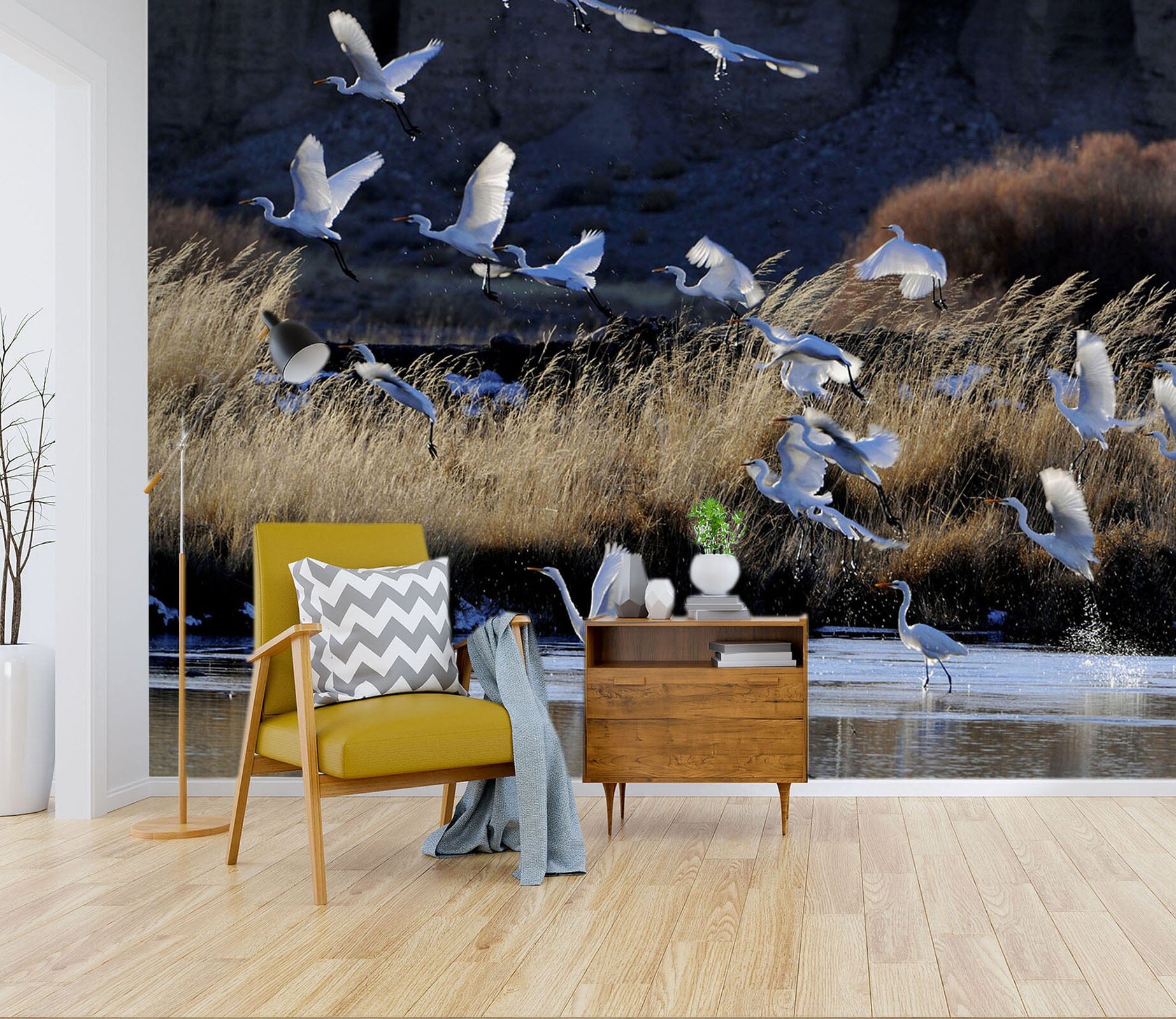 3D White Crane River 207 Wall Murals Wallpaper AJ Wallpaper 2 