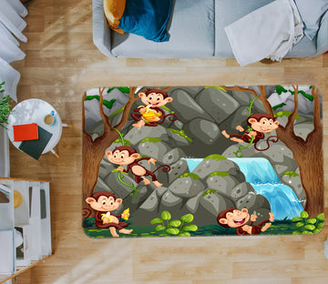 3D Cartoons Monkey Stone 30077 Non Slip Rug Mat