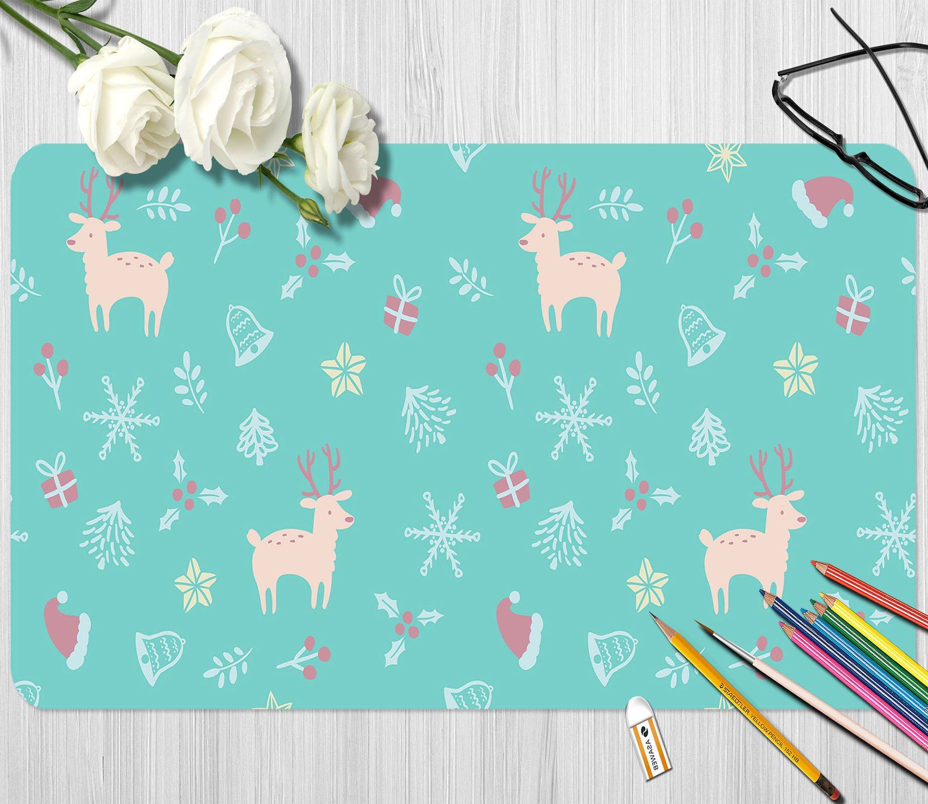 3D Snowflake Deer Pattern 018 Desk Mat Mat AJ Creativity Home 