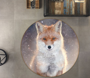 3D Fox Snow 38002 Animal Round Non Slip Rug Mat